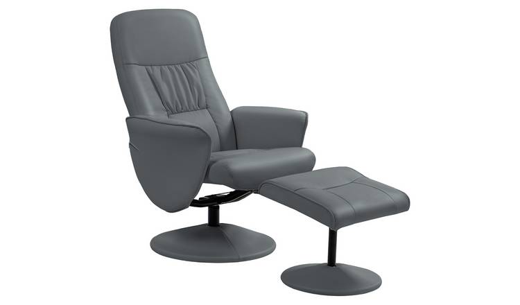 HOMCOM PU Leather Swivel Recliner Chair with Footstool High Back - Grey
