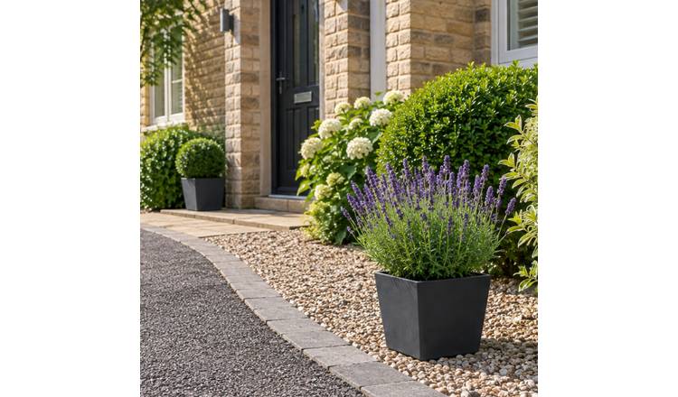Fargro Home and Garden 24L Polystone Square Plant Pot - Charcoal Black