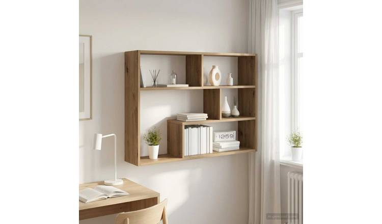 Walplus Engineered Wood Wall Shelf - Oak - 95 x 20 x 69.5 cm