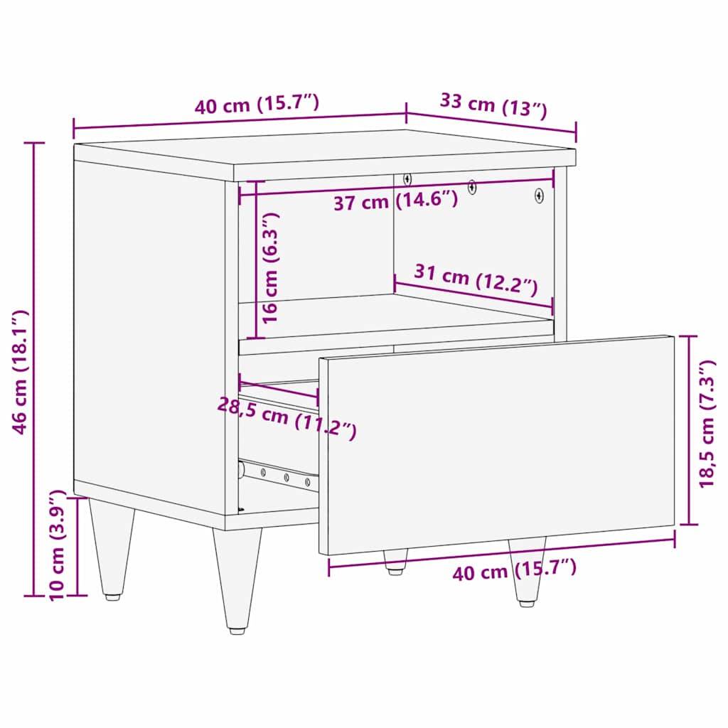 Walplus Solid Wood Nightstand - Black - 40 x 33 x 46 cm - Image 9