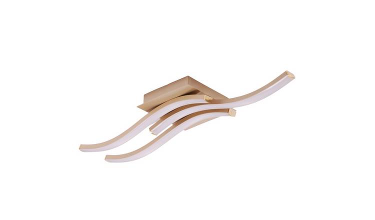 Happy Homewares Gold Triple Wavy Strip Flush LED in Matte Ceiling Light - 67cm