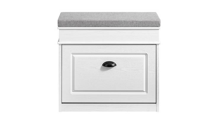 SoBuy 1 Flip Drawer Compact Shoe Storage Bench - White Vintage