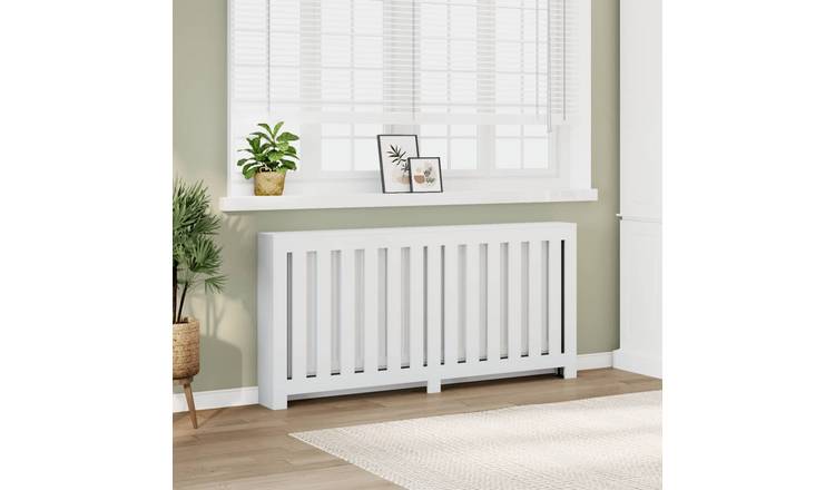 Walplus Vertical Slats Engineered Wood Radiator Cover - White - 175 x 20 x 82 cm