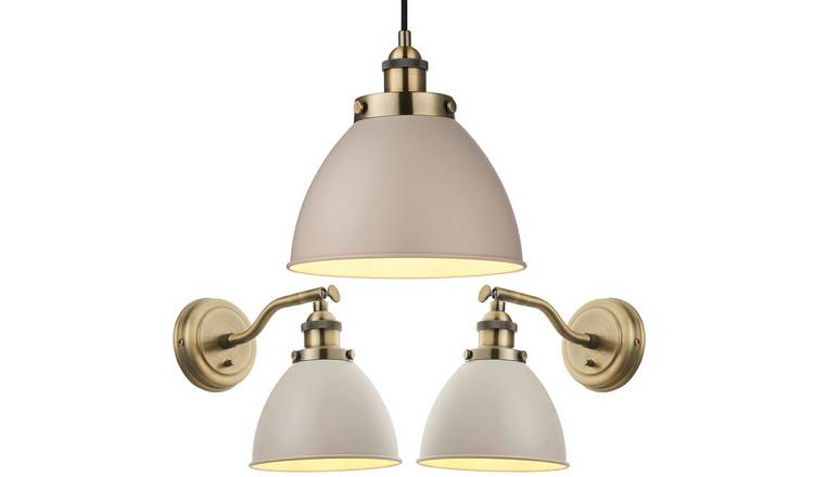 Loops Direct Steel Ceiling Pendant and Wall Lights - Taupe and Antique Brass