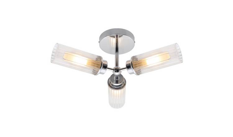 Energy Light Bulbs 3 Light Ribbed Tube Glass Ceiling Light IP44 - Chrome