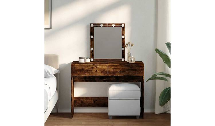 Walplus LED Glass Dressing Table - Smoked Oak - 100 x 40 x 130 cm