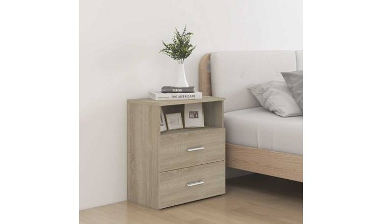 Walplus 2 Drawer Engineered Wood Bed Cabinet - Light Oak - 50 x 32 x 60 cm