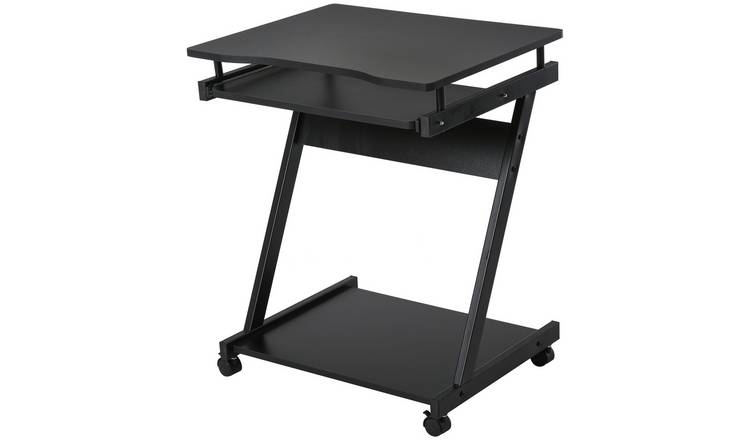 HOMCOM Industrial Mobile Computer Desk with Keyboard Tray - Black