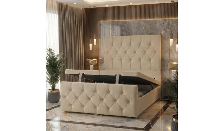 Somnior Chester Linen Single Ottoman Divan Bed with Footboard - Beige
