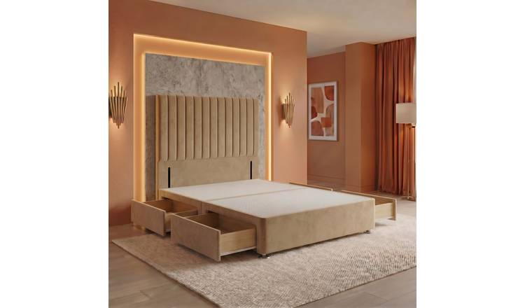 Somnior Heritage Velvet Divan Base 4 Draw 54" Headboard - Beige/Double