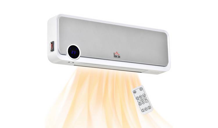 HOMCOM Wall Electric Heater with Timer and Oscillating - White Silver