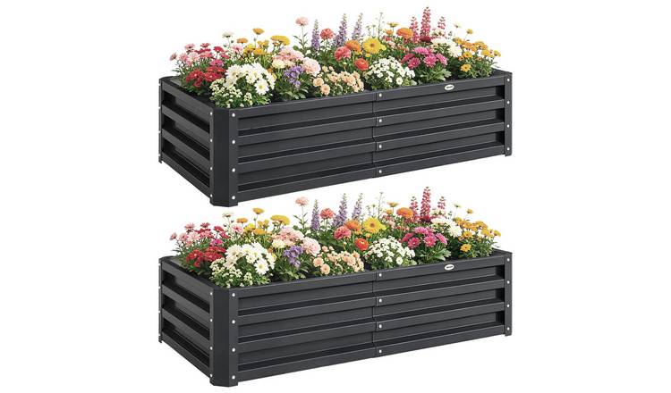 Outsunny Galvanised Steel Raised Garden Bed Set with Open Bottom – Grey