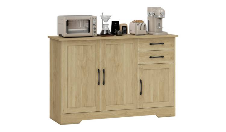 HOMCOM Modern Adjustable Storage Sideboard with Soft Close Doors - Natural Wood