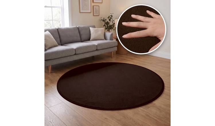 The Rugs Dark Brown Washmellow Plain Washable Non Slip Round Rug - 80cm