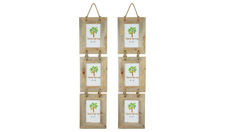 Nicola Spring Rustic Wooden Hanging 3 Photo Frames - 4 x 6" - Set of 2