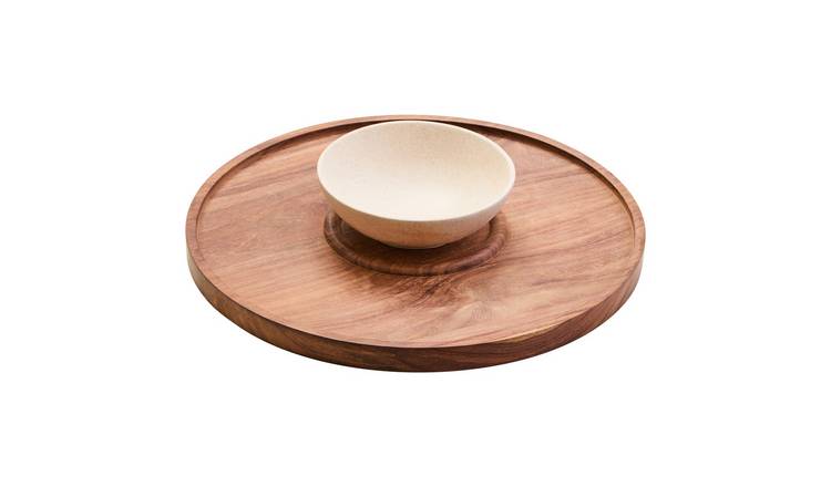 Orsina Kora Acacia Wood Marble Chip And Dip Platter - Two Tone