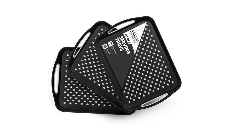 Essen Pack of 3 Non-Slip ABS Plastic Serving Trays - Black