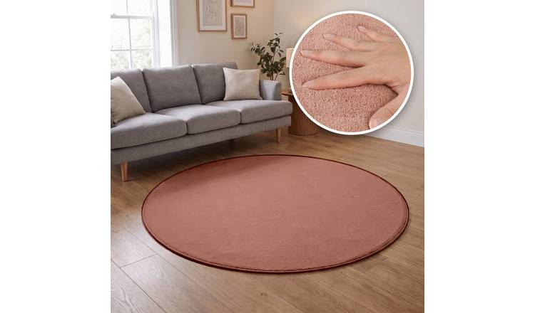 The Rugs Dark Pink Washmellow Plain Washable Non Slip Round Rug - 80cm