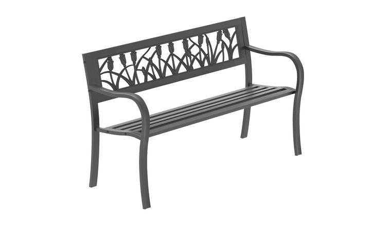 Garden Vida 3 Seater Steel Tulip Garden Bench - Natural