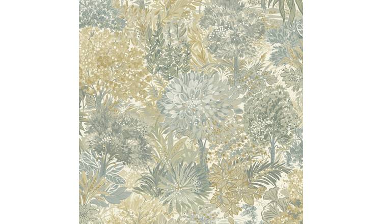 Grandeco Blossom Tree Leaf Foliage Textured Wallpaper - Sage