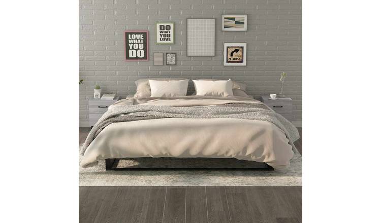 Walplus Pack of 2 2 Drawer Bedside Cabinet - Grey and Oak - 40 x 35 x 47.5 cm