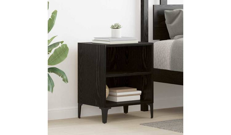 Walplus 1 Shelf Engineered Wood Bedside Cabinet - Black Oak - 40 x 30 x 50 cm