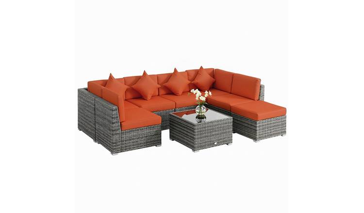 Outsunny 8 Piece PE Rattan Corner Sofa Set with Cover - Orange