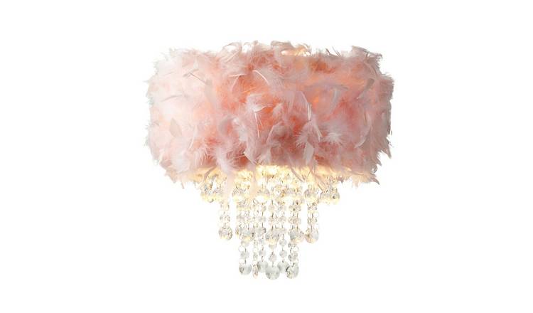 Happy Homewares Pink Feather with Transparent Acrylic Pendant Shade - 32cm
