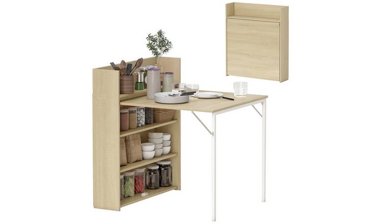 HOMCOM 3 Seater Modern Folding Dining Table with Shelves - Oak Wood Effect