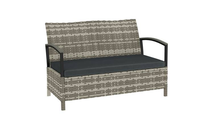 Outsunny 2 Seater PE Rattan Garden Bench with Padded Cushion - Dark Grey