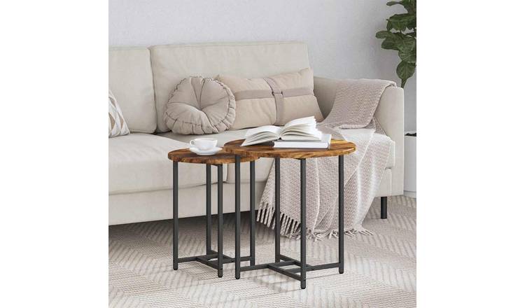 Walplus Pack of 2 Metal Side Table - Dark Oak - 50 x 50 x 50 cm