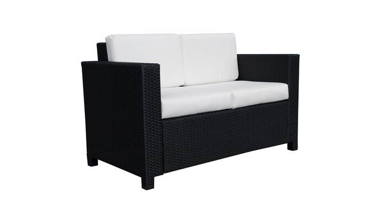 Outsunny 2 Seater Rattan Sofa with Soft Padded Cushion - Black