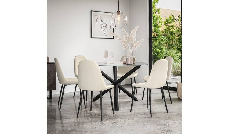 Furniture Online Malvern Maya Glass Top Dining Table & 6 Ivory Chairs