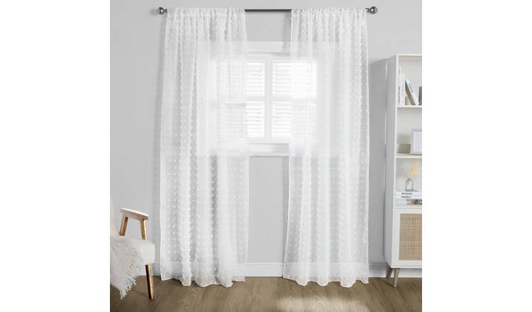 OHS Pompom Tufted Voile Curtains 140 x 224cm - White