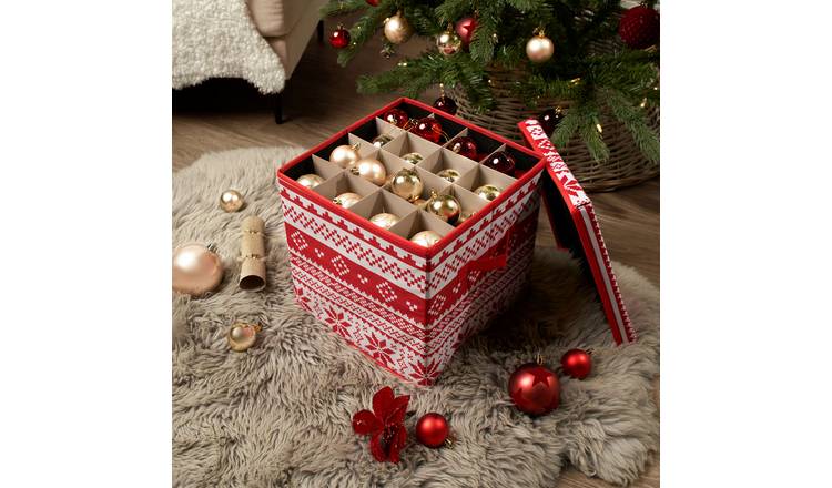 OHS Christmas Nordic Print Bauble Storage Box - Red
