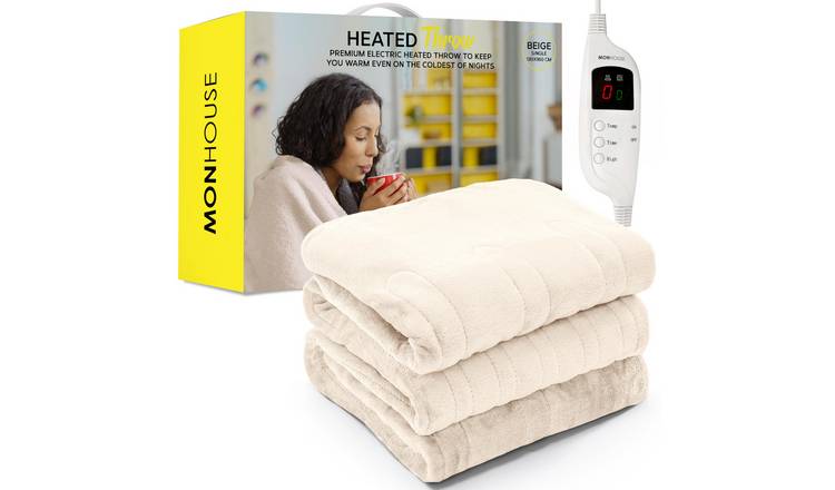 MONHOUSE Single Heated Blanket Electric Throw - Beige