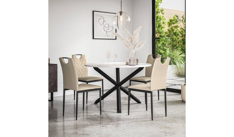Furniture Online Malvern Monza Marble Top Dining Table & 4 Beige Chairs
