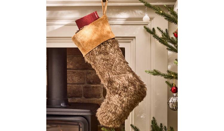 Dibor Fabric Christmas Stocking - Light Brown