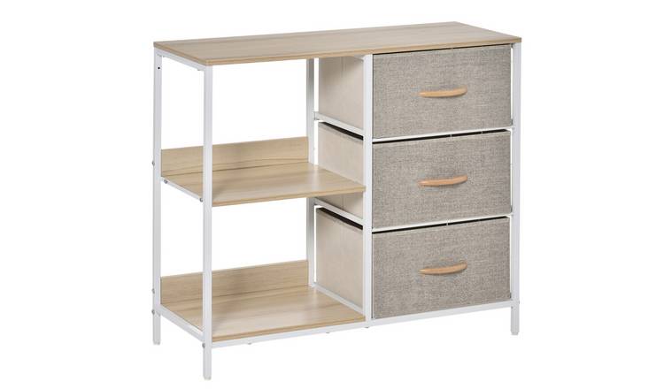 HOMCOM 3 Drawer Fabric Dresser with 2 Display Shelves - Beige