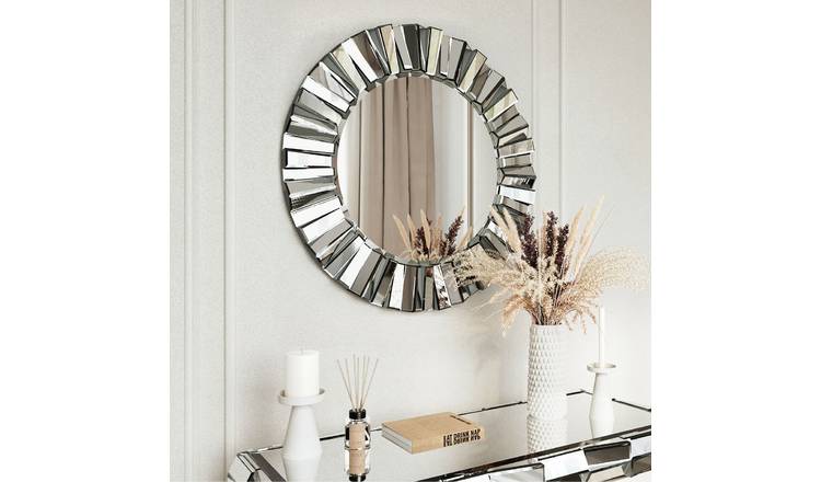 CARME Home Knightsbridge Round Wall Mirror - Grey Silver