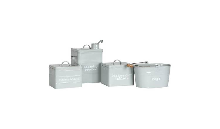 Harbour Housewares 4 Piece Vintage Metal Utility Canisters Set - Grey