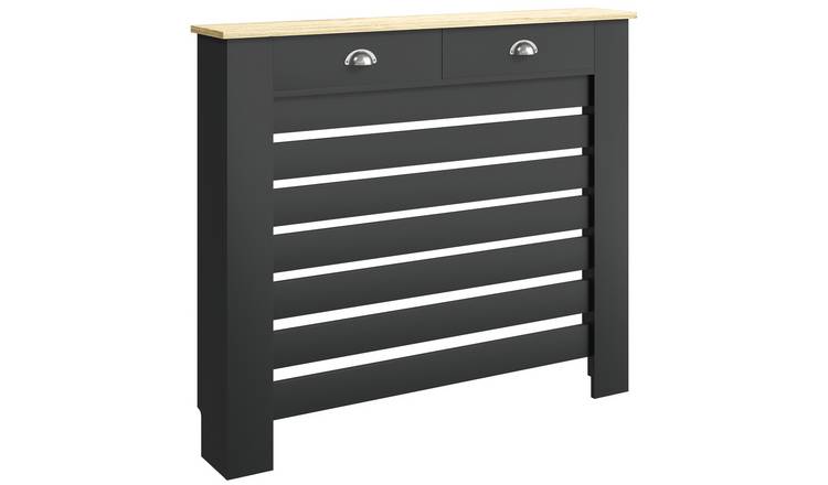 HOMCOM 111cm MDF Slatted Radiator Cover with Drawer - Black