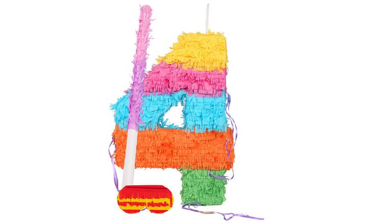Fax Potato Number 4 Pinata Set with Stick & Blindfold - Pink Stick