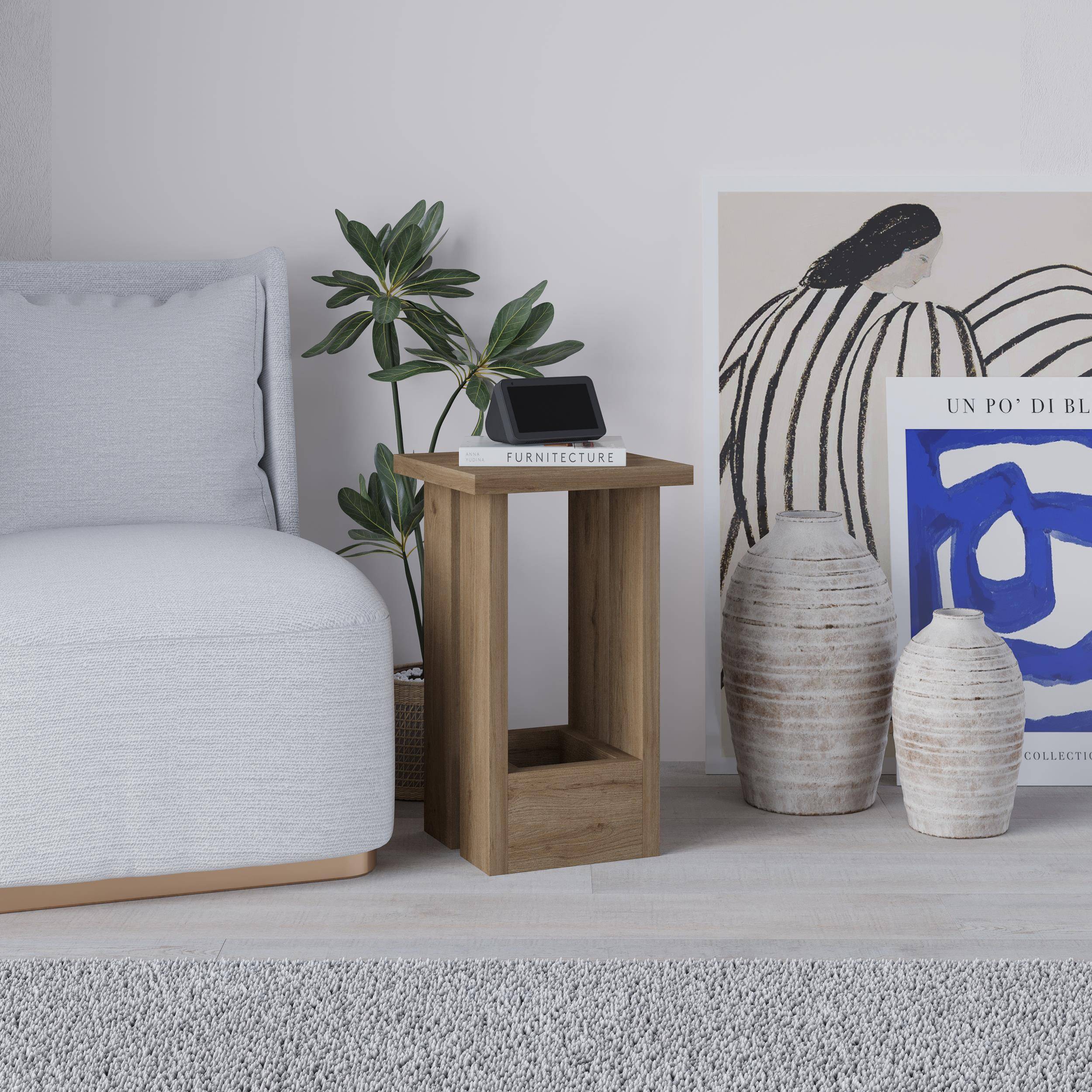 Decortie Tasos Melamine Particleboard Side Table - Natural Wood - Image 3