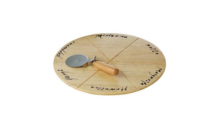 Orsina Rubberwood Pizza Board Set With Cutter - Natural
