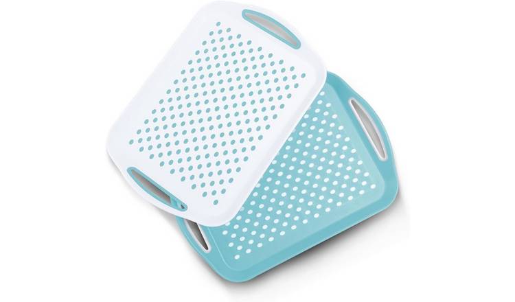 Essen Non-Slip ABS Plastic Serving Trays - 2 Pack - Blue And White