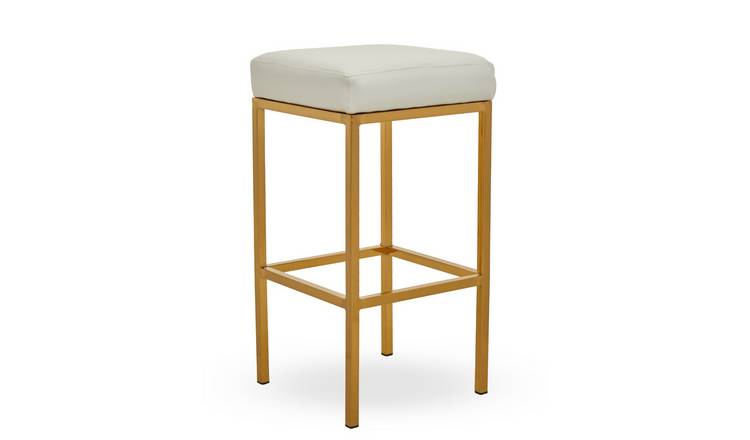 Orsina Baina Faux Leather Bar Stool – White & Gold