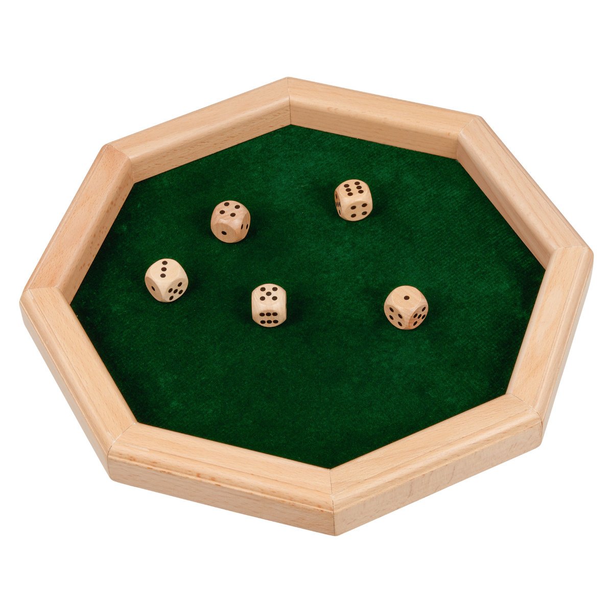 Goki Wooden Dice Plate with 5 Dice - 27.5cm - Image 1