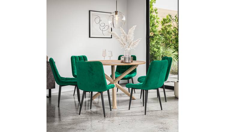 Furniture Online Malvern Nova Oak Table Dining Table & 6 Green Chairs