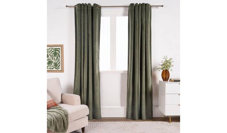 OHS Plain Thermal Velvet Curtains 168 x 229cm - Woodland Green